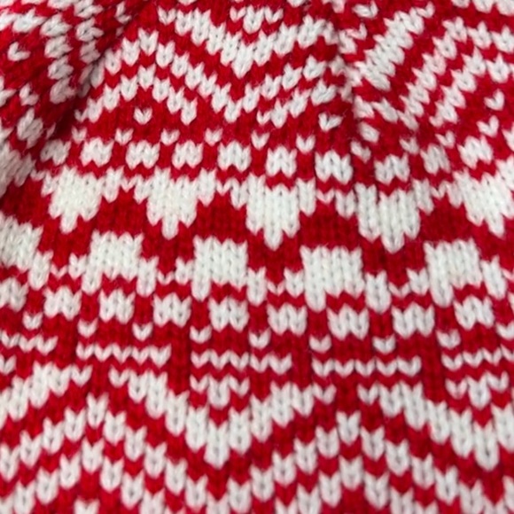 Old Navy Fair Isle Pom Beanie Sweater Knit Scandi Girl Red White One Size OS - Picture 9 of 12